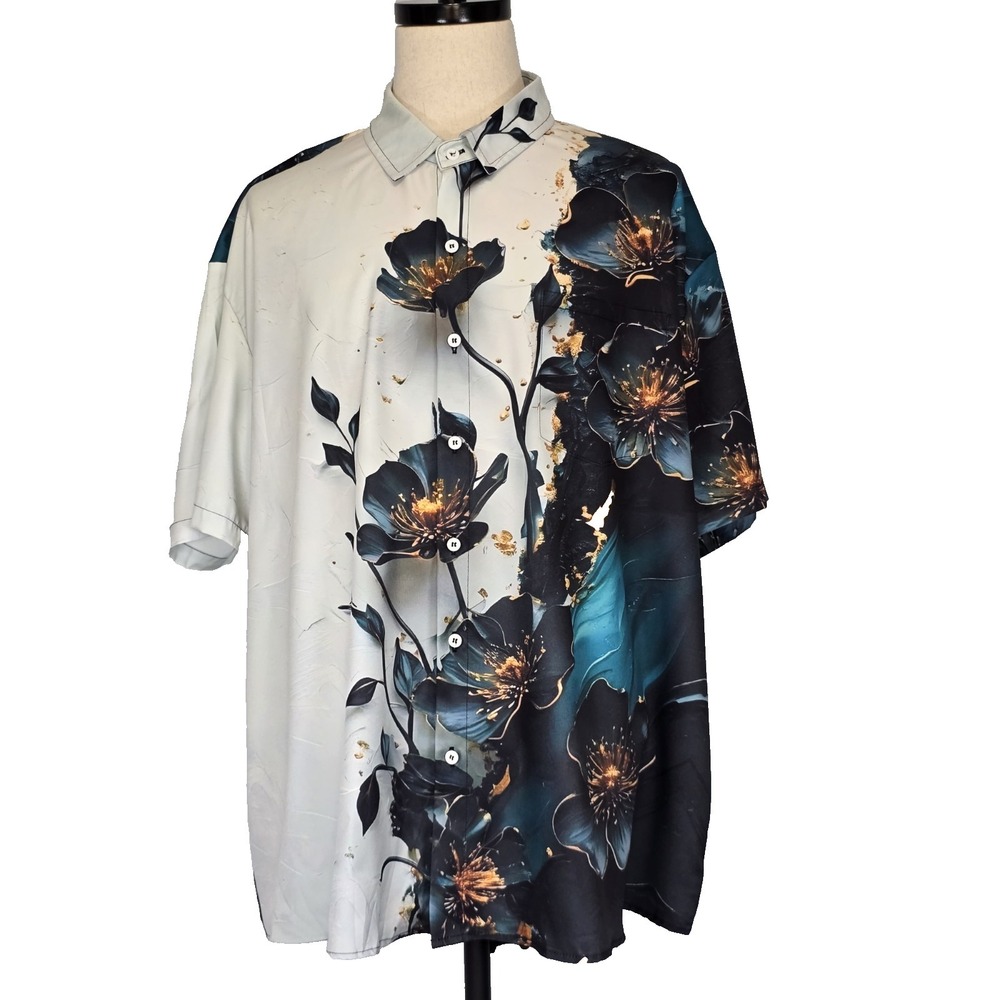 A Day of Chic Mens Shirt Hawaiian Floral Button Up Shirt Short Sleeve XXL